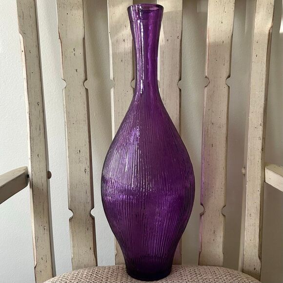 Amethyst Ribbed Glass Statement Bottle Vase Handmade Spain Vidrios San Miguel - Picture 5 of 6